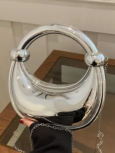 Women's Fashion Chain Strap Half Moon Bag, Casual Solid Color Shoulder Bag for Daily Used, Trendy All-match Commuter Bag