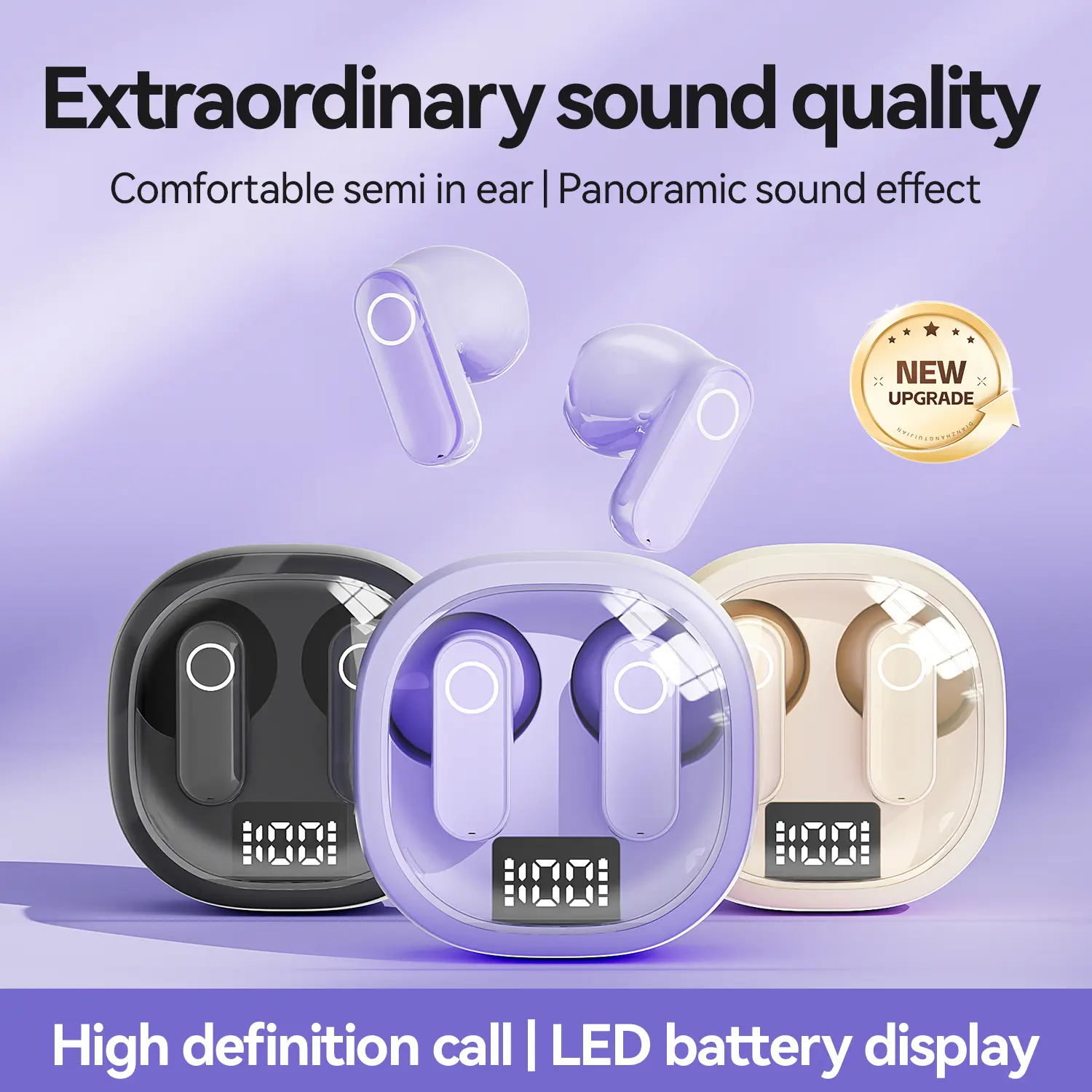 Chenruida M167 Bluetooth earphones, in ear design, ultra long-lasting battery life, digital display screen with clear battery life, active noise reduction function, suitable for daily travel and sports wear