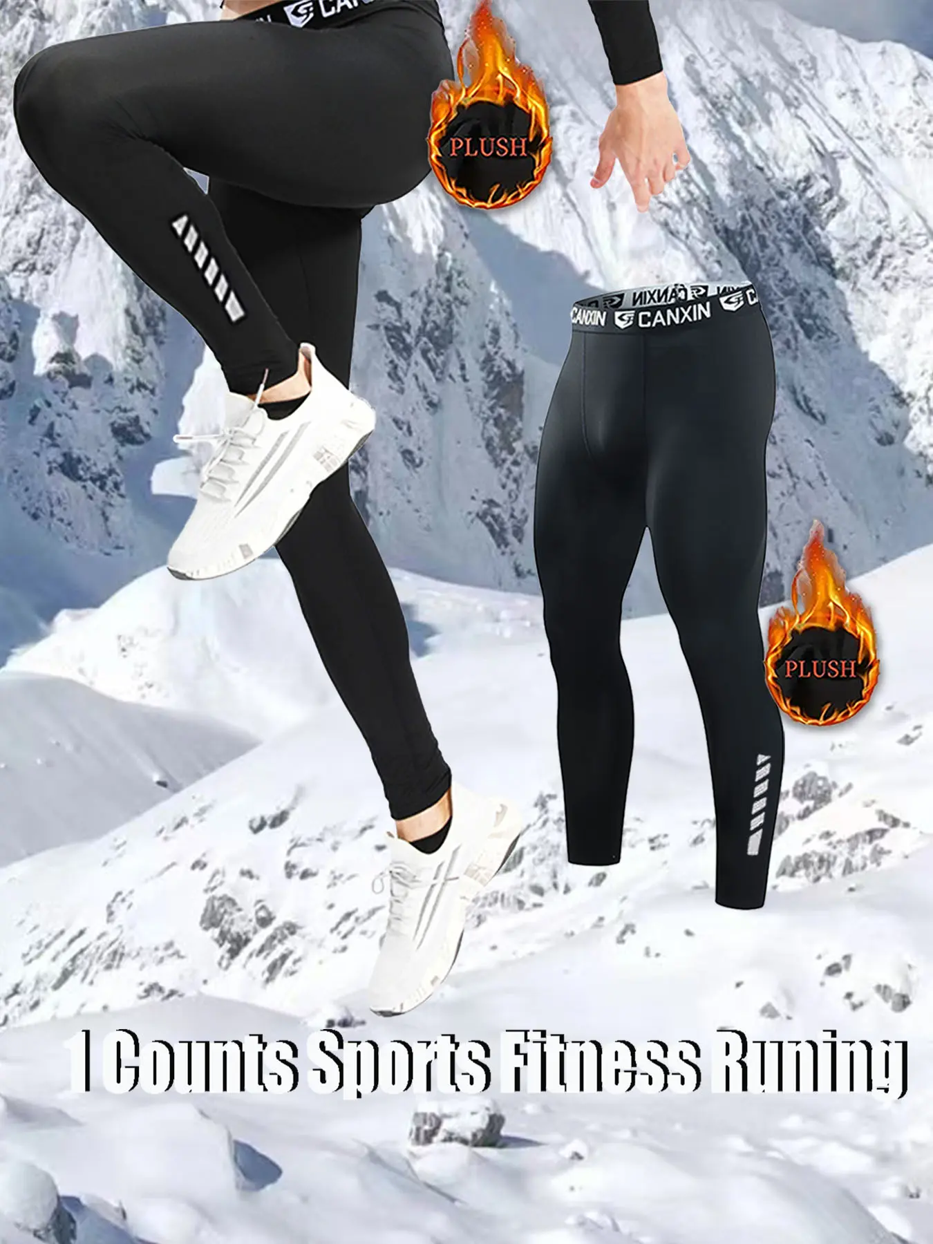 Men's Basketball Compression Pants, Running & Fitness Training Long Leggings, Fleece Lined Warm Base Layer, Breathable Quick-Dry Comfort