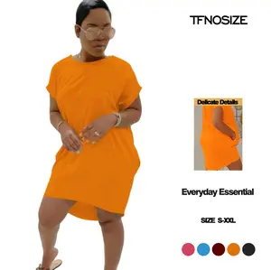 TFNOSIZE yellow dress Batwing Sleeve Pocket Dress, Street Fashion Casual, Round Neck Short Sleeve T-Shirt Dress, Suitable For Daily Outdoor Wear, Women's Set