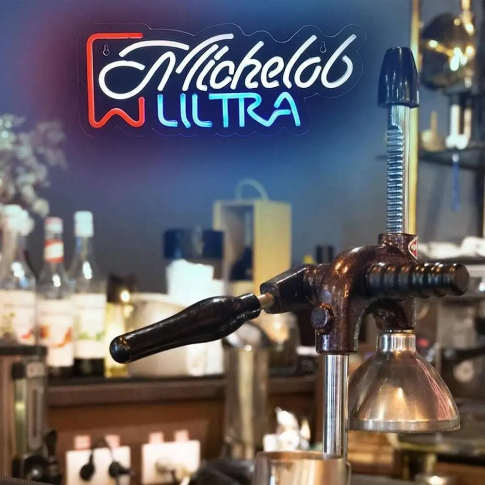 ROSNEK Michelob Ultra Artistic Neon Sign - Wall-Mount Dimmable Handmade LED Light, USB-Powered, Wall Art for Man Cave Bars, Restaurants, Cool Vibe Decor for Windows, Gift for Loved Ones