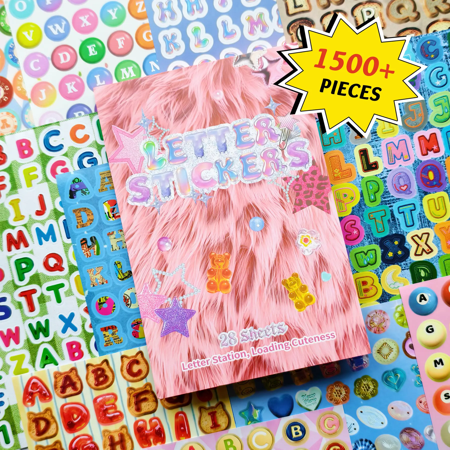 28 Sheets 1500+ Pcs Letter Sticker Book, You Can Freely Use Letters Of Different Styles To Form The Sentences You Desire