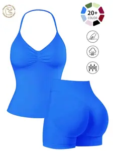 Women's Solid Cami Top & High Waist Skinny Shorts Sportswear Set, Sporty Shorts Set, Breathable Comfortable for Yoga Gym Workout Running Fitness Stretchable Activewear Summer Activewear Activewear Clothing