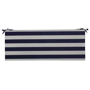 RSH Décor Foam Bench Cushion for Indoor Outdoor Use, 72” x 18” x 2” Navy Blue & White Stripe with Ties