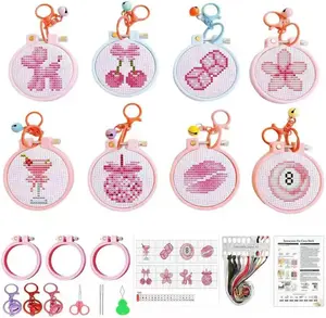 8 Pack Pink Disco Cross Stitch Kits for Beginners,Coquette Stamped Cross Stitch Kits for Aldult,Embroidery Kit for Beginners,11CT Cross Stitch Arts and Crafts for Kids Adults with Frame