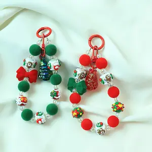 Plush Christmas beaded mobile phone chain gingerbread man hanging jewelry cross-border Santa keychain bag pendant，Anti-Theft Wrist Strap Gift for Christmas& Thanksgiving Day