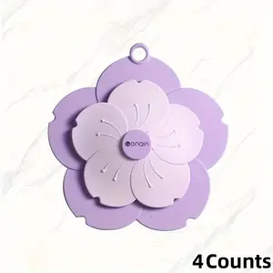 Flower Shaped Bathroom Drain Cover, 4 Counts Anti-odor & Sealing Cover, Hair Catcher Shower Drain Cover, Home Bathroom Floral Design Sink Filter