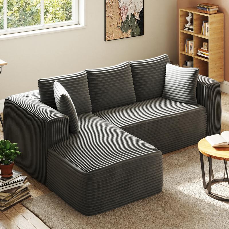 Plush Corduroy Cloud Velvet Modular Sofa Boneless 3-Seater Sectional with Chaise Extra-Wide Seat No Assembly Perfect for Small Spaces Cozy Corners & Apartments