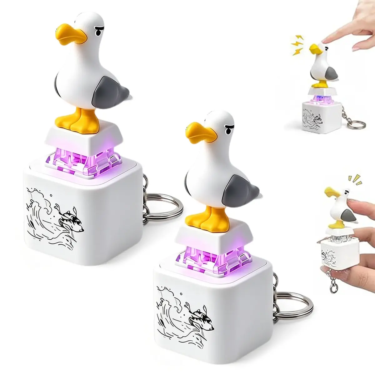 Seagull Mine Button Keychain Toy Rechargeable Sound Keyboard Fidget Clicker Keychain  Mechanical Clicker Stress Relief Sensory Keychain Toy  Realistic Sound & LED Light Portable Desk Toy Stress Relief Keychain for Adults (2/4/6 PCS)