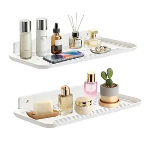 2-Piece Compact Adhesive Floating Shelves with Mounting Tape, No-Drill Damage-Free Wall-Mounted Organizer for Bathroom, Kitchen Storage (White), Two Piece Set, Wall Storage