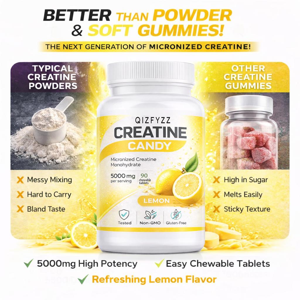 Creatine Chews 5000mg – Lemon Flavor | Micronized Creatine Monohydrate, 90 Chewable Tablets | Energy, Strength & Workout Performance | No Mixing Required