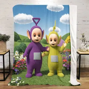 Teletubbies Patch Printed Cute Cartoon Plush Blanket Suitable for All Seasons, Soft and Comfortable Sofa Mattress Office Outdoor Blanket Camping Travel Home Blanket Black Friday Christmas Gift C346