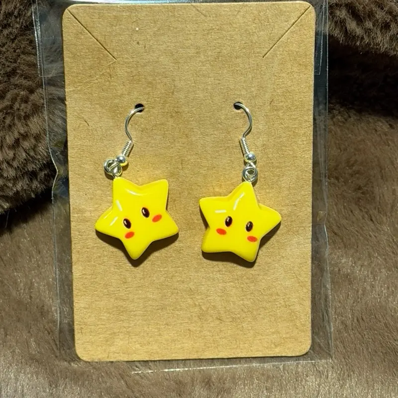 Star Earrings - Yellow Star-Shaped Earrings with Expressive Faces, Perfect for Adding a Fun Touch to Your Outfit