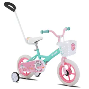 KEANO Voyager 10 12 Inch Kids Bike for Boys and Girls Ages 1-4 Years, Toddler Bike with Training Wheels & Basket, Detachable Parent Push Handle, Children Bicycle