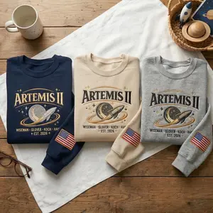 Artemis II Embroidered Sweatshirt, NASA Space Mission Lunar Exploration Crewneck Shirt, Rocket Fan Gift