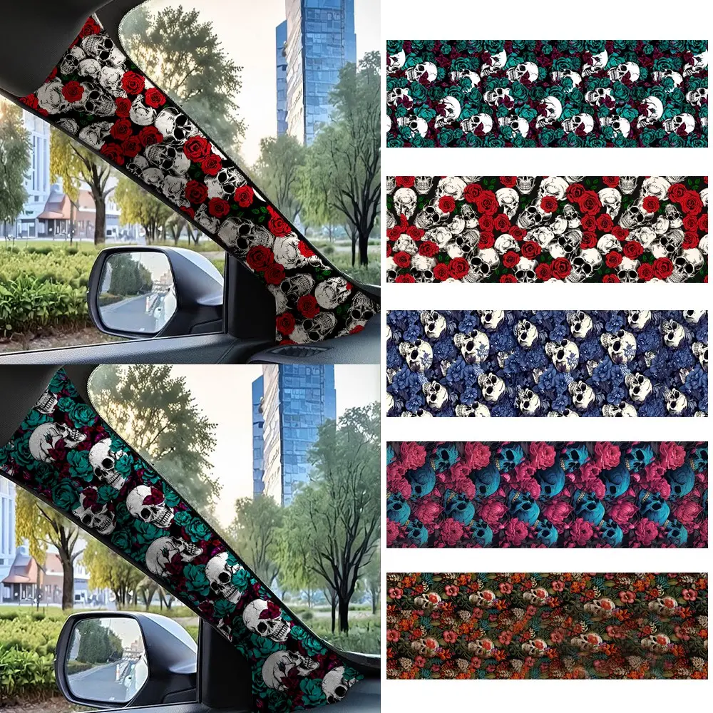 Jdm Car Interior Upgrade Kit, Abc Column Modification, Skull Rose Pattern, Self-Adhesive Elastic Backing, Universal Fit, Easy Installation, Car Interior Accessories, Automotive Interior Accessories
