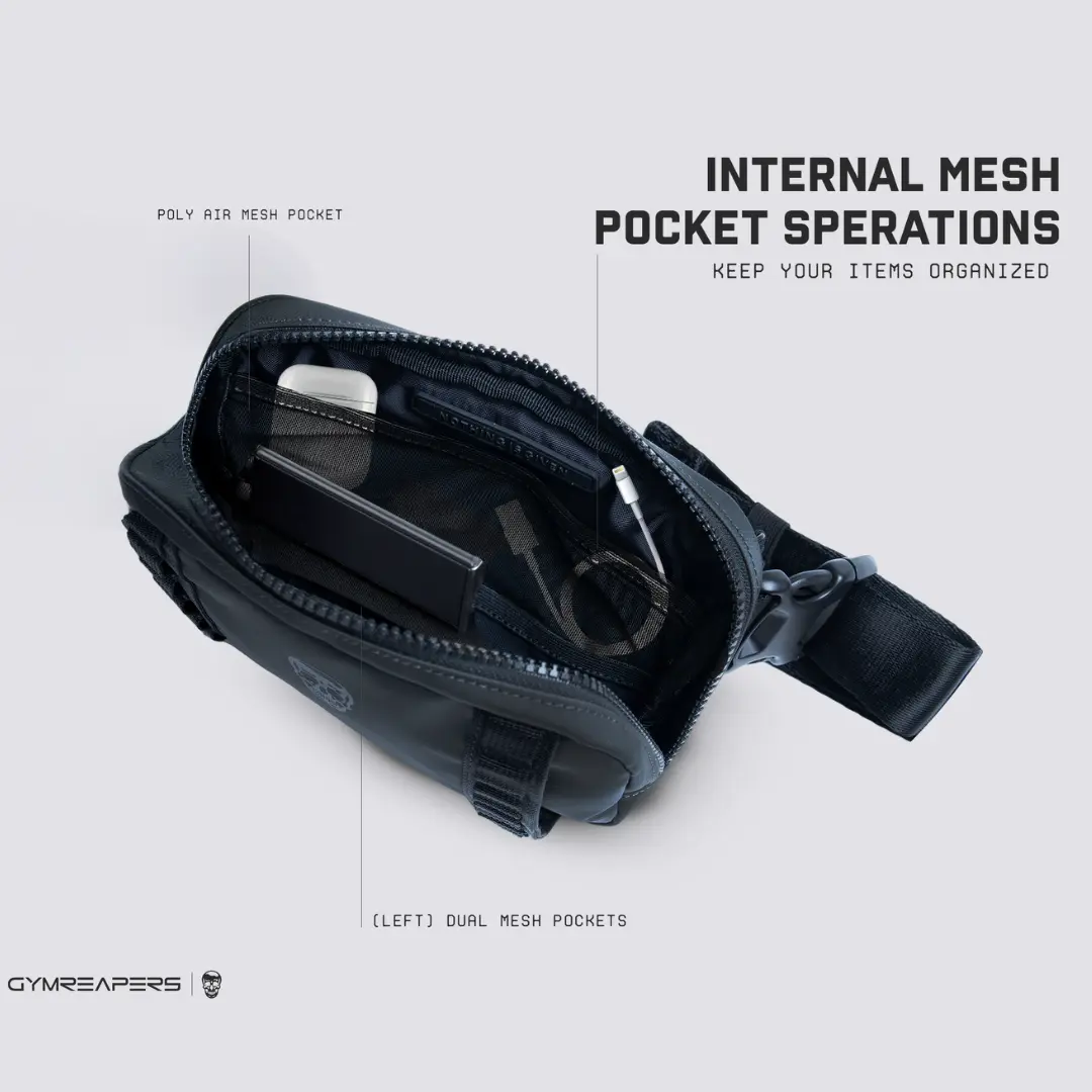 Gymreapers Gravestone Crossbody Bag Adjustable 41 Inch Strap with Hidden Quick-Access Pocket, Water Repellent Fabric, D-Ring Attachment, Unisex