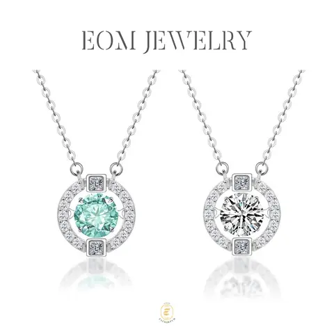 EOM Moissanite 1ct Waterproof Flickering Halo Pendant Necklace Silver-Plated Round Moissanite Copper Necklace Silver-Plated Chain Jewelry Perfect Birthday Engagement Wedding Anniversary Gift Christmas Thanksgiving Valentine's Day