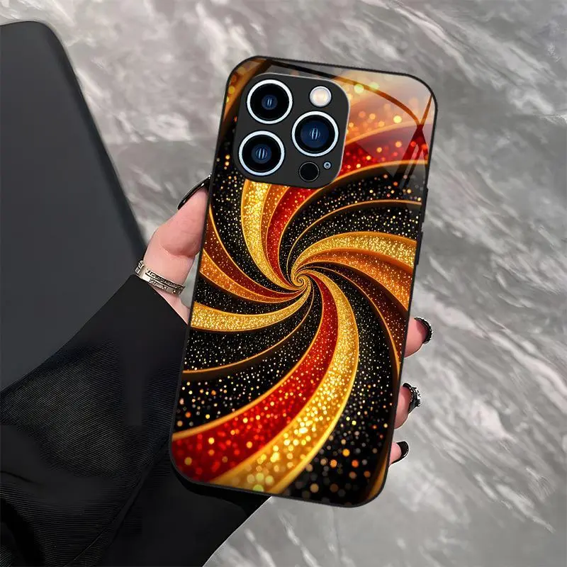 Hypnotic Illusion Glitter Swirl Luxury Liquid Gold Casing for iPhone 13 Pro, Smartphone Cellphone Handheld Accessories (975)