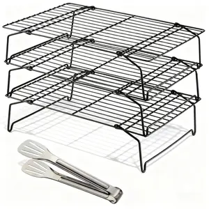 4-Piece Stackable Cooling Rack with Food Clips, Heavy-Duty Foldable Metal Kitchen Storage Rack, Oven-Safe and Dishwasher Safe