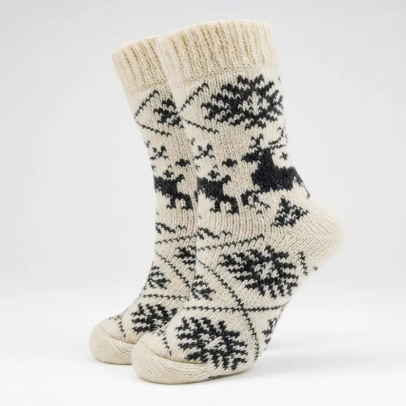 Nordic Elk Extra Warm Angora Wool – Scandinavian Snowflake Pattern Knit Socks (Cereus)