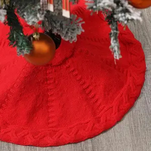 Mini Red Tree Skirt,19 Inches Knitted Christmas Tree Skirt,Christmas Tree Decorations, Farmhouse Christmas Decor Xmas Holiday  Party Decorations