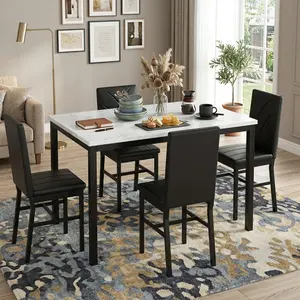 Faux Marble Dining Table Set for 4, 5 Piece Modern Kitchen Dining Set, Velvet Upholstered Dining Chairs, Compact Small Space Dining Room Furniture for Home Apartment Living Room
