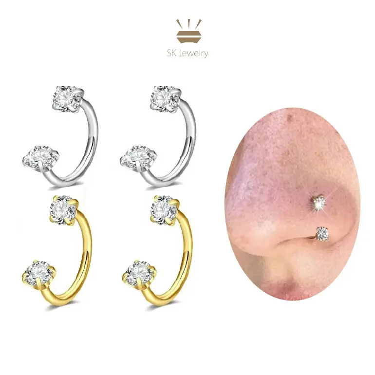 18G Minimalist Nose Piercing Hoop, Unisex Rhinestone Style Septum Jewelry in Hypoallergenic 316L Surgical Steel with CZ, Nose Ring, Cubic Zirconia, Artificial Zircon Piercing Jewelry, Faux Nose Ring Hoop Piercing Jewelry