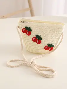 Girls' Cute Knitted Cherry-Shaped Crossbody Purse – Adorable Princess Shoulder Bag for Kids, Perfect for Daily Use, Beach Trips & Summer Outfits