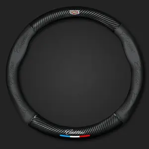 3D Logo Leather Car Anti-slip Leather Steering Wheel Cover for Cadillac Escalade CTS DTS STS XTS ATS BLS SLS Deville CT5 CT6 XT5 XT6 Accessories