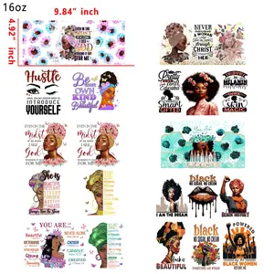 Black Women 20 PCS UV DTF Cup Wraps 16OZ Tumbler Waterproof Customized Craft Sticker Adhesive Vinyl Decal Glitter Sticker DIY Craft Kit Ready to Use Vivid Color Strong Stickiness