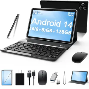 Tablet 2025 Newest Android 14 Tablet, 10 Inch Tablet,5G Wi-Fi Tablet Computer,2 in 1 Tablet with Keyboard, 128GB ROM+16(8+8)GB RAM + 1TB Expand,Octa-Core Processor,1920 * 1200 Ips,Bluetooth,Gps,Black ZONKO