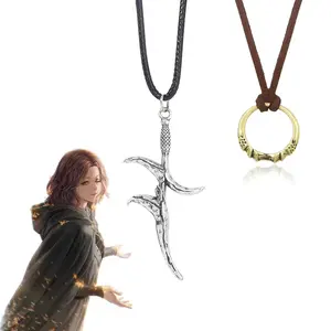 Melina Irregular Sword Black Knife Dagger Necklace Game Ring Spectral Steed Whistle Cosplay Props Unisex Jewelry Accessories