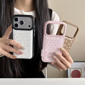 Korean INS cute little flower phone case for iPhone 15 16 17 Pro 13 14 Pro Max 17 cover fashion leather Funda protective cases