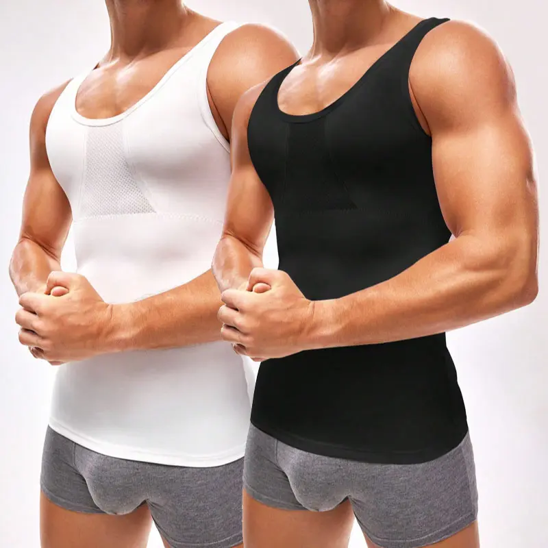 CATTIBOR Mens Solid Compression Vest,Men Plain Round Neck Mesh T-Shirt Tank Top Body Shaper Sport Vest For Workout Training Basketball Menswear & Underwear,Boy Vests