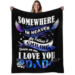 1Pc Father'S Day In Heaven Flannel Blanket |   Soft, Warm, Memorial Wing Design, Polyester, 280Gsm, Suitable For Sofa, Bed, Living Room, All-Season Use, Christmas Gift, Machine Washable.