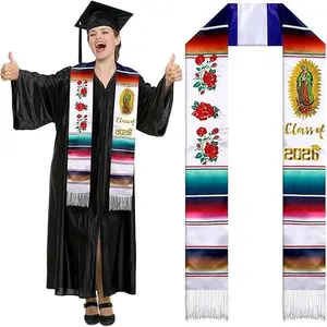 2026 Mexican Graduation Stole 72'' Serape Embroidery Graduation Sash Class of 2026 for Unisex Latino Hispanic Students Graduation Gift