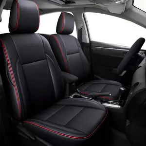For Toyota Tacoma 2023 2022 2021 2020 2019 2018 2017 2016 Crew Cab/Double Cab - Custom Fit Full Set Faux Leather Black with Red Trim