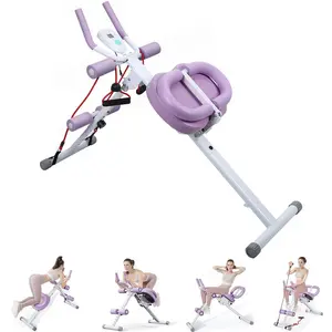 Adjustable Ab Workout Machine for Home Gym Use, Foldable Abdominal Exercise Equipment with Knee Support and LCD Display for Core Training