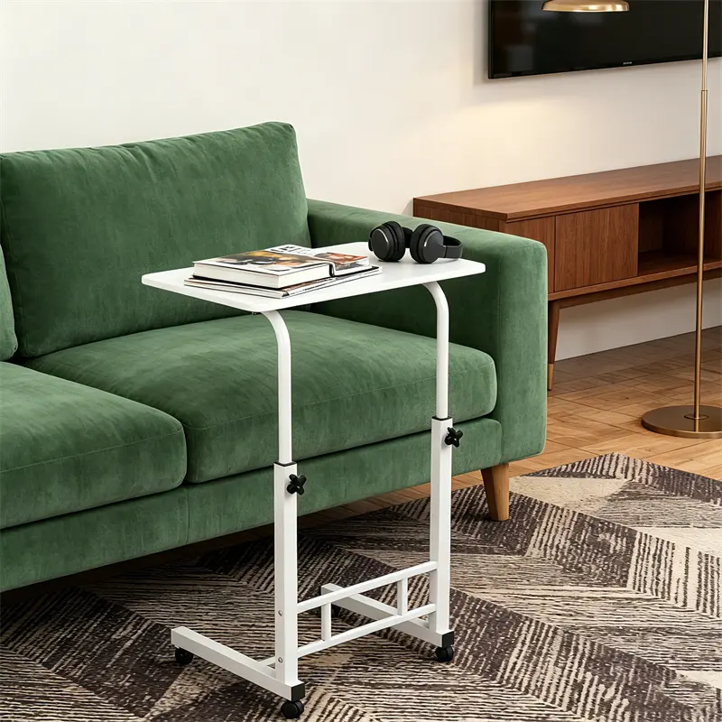 Portable Rolling Desk with Wheels – Small Sit-Stand Mobile Computer Cart, Height Adjustable with Storage Shelf – Space-Saving Workstation for Home Office, Study, or Small Spaces – White