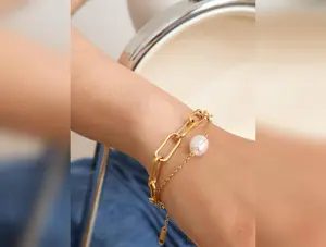 Gold Stacked Chain Pearl Non-Tarnish Bracelet