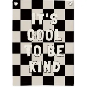 Kids Room Decor Black and White Checkered Be Kind Inspirational Wall Hanging for Nursery Playroom Classroom Office 18x25 Inch