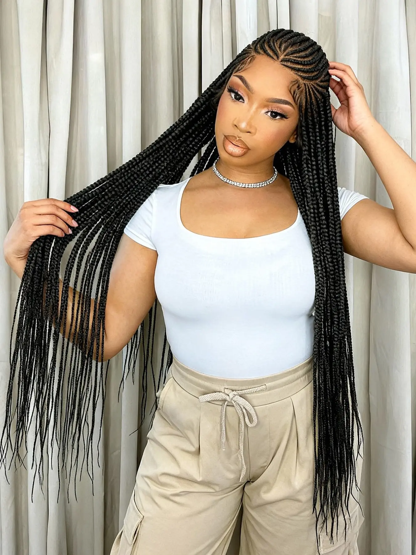 36 Inch Long Braided Full Lace Wigs for Women, Gorgeous Fluffy Wigs with Baby Hair, Synthetic Braided Full Lace Wigs for Party, Daily Use, Synthetic Material Wigs