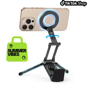 OMOTON Cellphone Keychain Tripod Stand - Folding Magnetic Mobile Accessory with 360° Rotating Ring Grip, Selfie Phone Holder Clamp, Carabiner for Travel, Desk,Summervibes