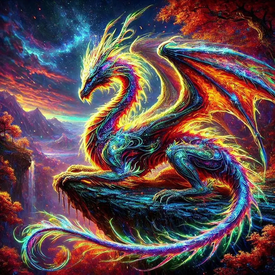 5D DIY Full Drill Round Diamond Painting - Diamond Painting Kit Colorful Dragon Mosaic Canvas DIY Wall Art, Home Wall Decoration, Crafts