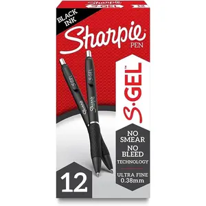 Sharpie SGel Gel Pens Ultra Fine Point (0.38mm) Black 12 Count