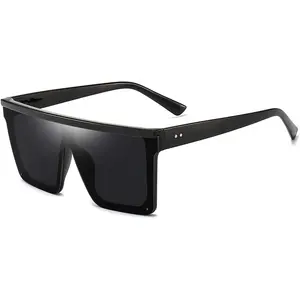 Square Oversized Sunglasses for Women Men Fashion Flat Top Big Black Frame Shades