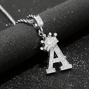 Italy 925 Sterling Silver Twist Chain 26 Letters Custom Necklace, Initial Necklace For Women And Men Silver Letter Necklace Rhinestone Crown Necklace Dainty Chain Necklace Wedding Necklace Jewelry Gifts
