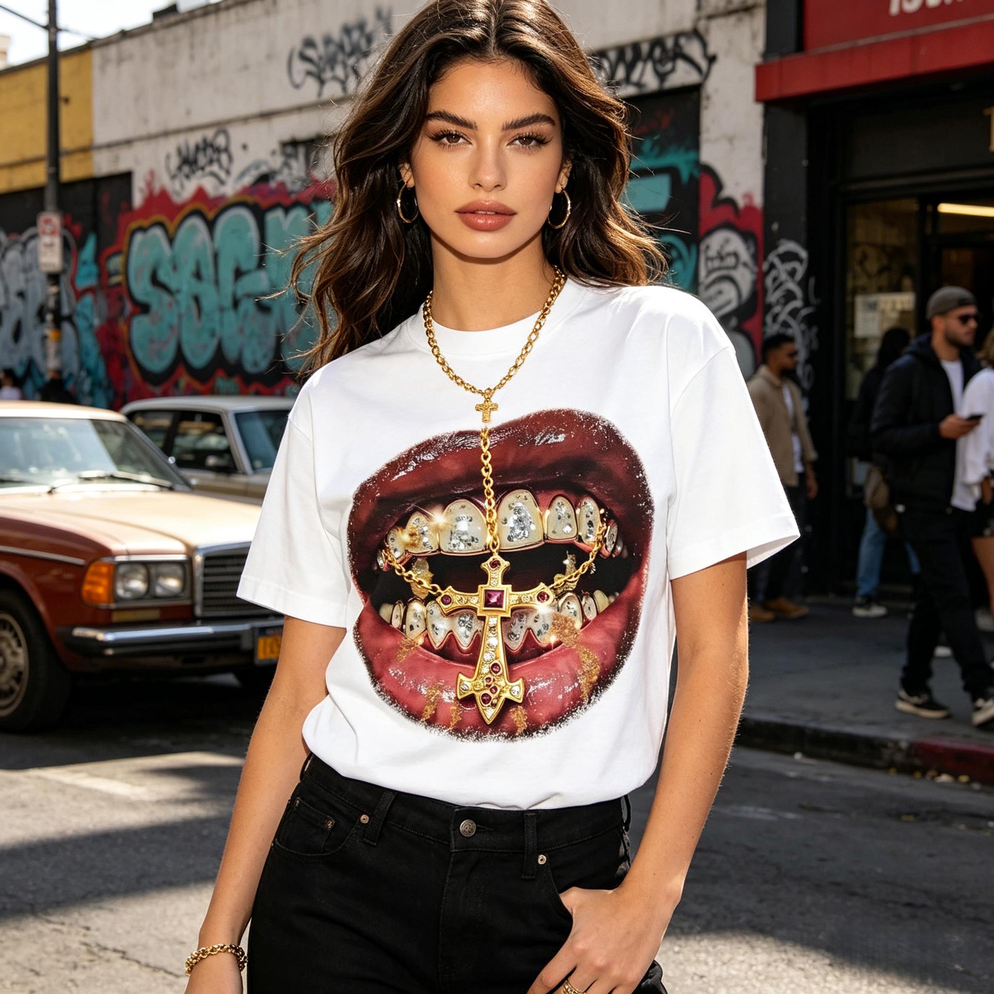 High Quality Gold Cross Diamond Patch Checkered Printed Y2k Black T-shirt Classic Fashion Alternative Aesthetic Breathable Cotton