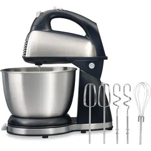 Beach Classic Stand and Hand Mixer, 4 Quarts, 6 Speeds with QuickBurst, Bowl Rest, 290 Watts Peak Power, Black and Stainless
